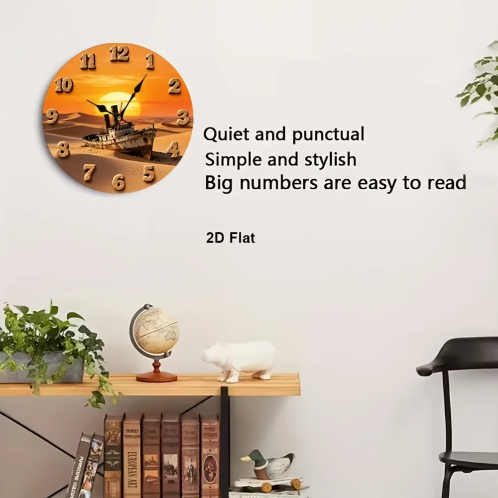 2D Flat 1pc Desert Sunset Shipwreck, Nursery Wall Clock 12 Inch Silent Non Ticking, Perfect for Kitchen, Classroom, Office, Home
2D Flat 1pc Desert Sunset Shipwreck, Nursery Wall Clock 12 Inch Silent Non Ticking, Perfect for Kitchen, Classroom, Office, Home
