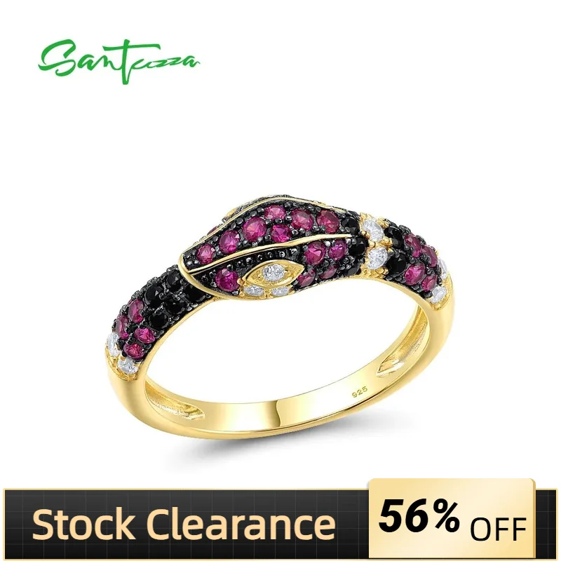 Женское кольцо SANTUZZA, из серебра 925 пробы со сверкающими черными и красными камнями и белым кубическим цирконием, со змеей, модные ювелирные украшения с животными 
Женское кольцо SANTUZZA, из серебра 925 пробы со сверкающими черными и красными камнями и белым кубическим цирконием, со змеей, модные ювелирные украшения с животными