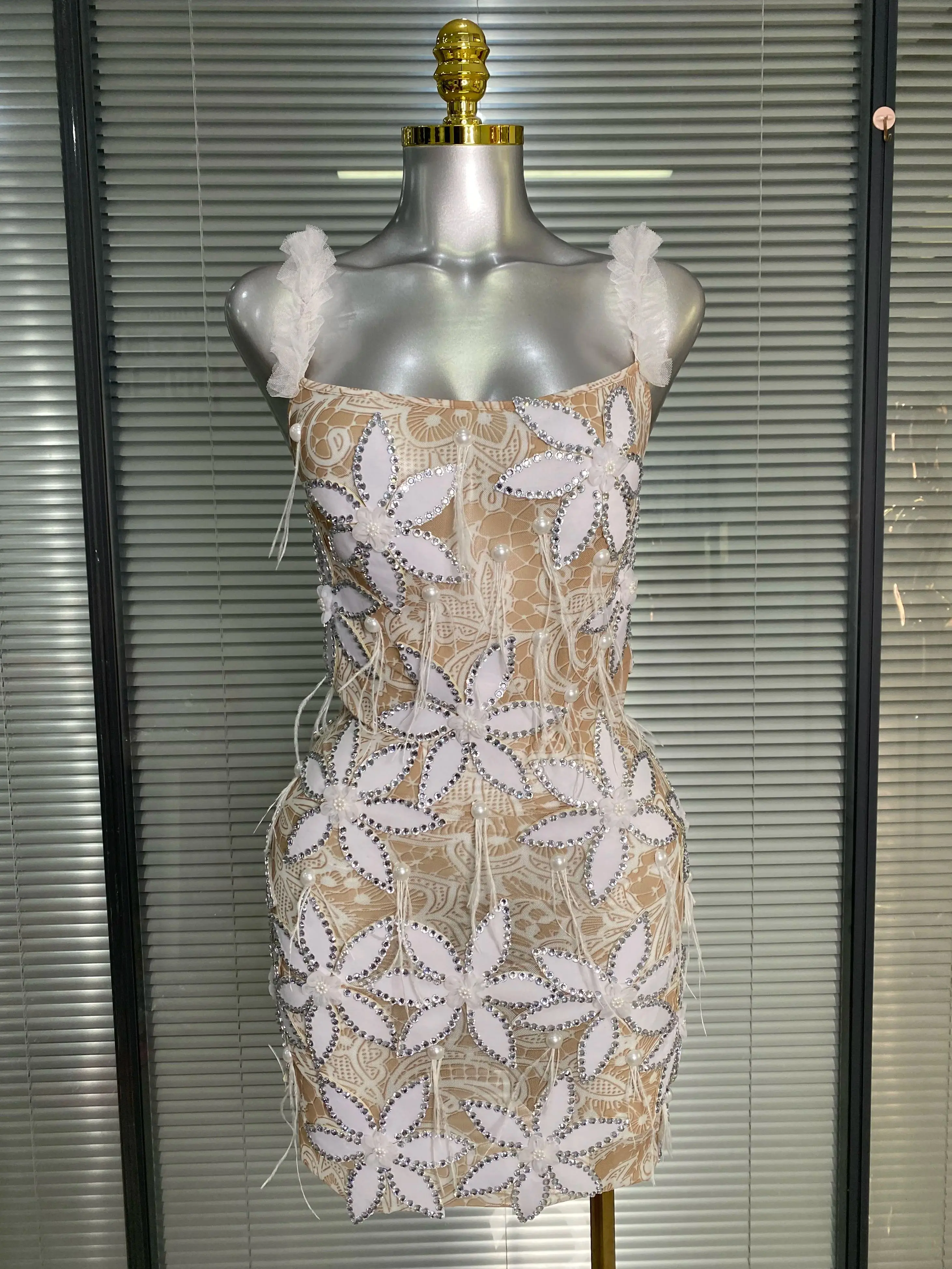 Women Sexy Sparkly Pearls Ruffles Flower Sleeveless Mesh See Through Mini Birthday Dress Party Nightclub Performance Costume
Women Sexy Sparkly Pearls Ruffles Flower Sleeveless Mesh See Through Mini Birthday Dress Party Nightclub Performance Costume
