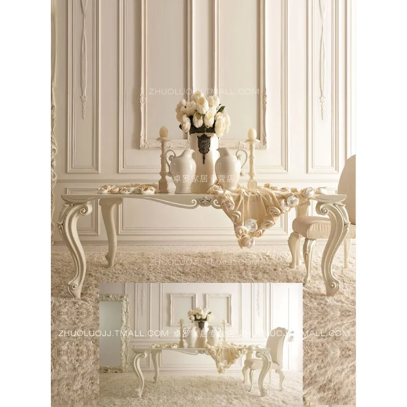 Французский светлый роскошный обеденный стол, обеденный стол в кремовом стиле в стиле ретро, цветы с резьбой из цельного дерева, кремово-белый, средневековый, современный евро
Французский светлый роскошный обеденный стол, обеденный стол в кремовом стиле в стиле ретро, цветы с резьбой из цельного дерева, кремово-белый, средневековый, современный евро