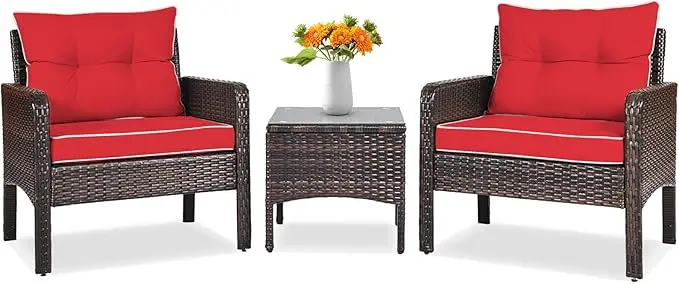 3 Piece Outdoor Patio Furniture Set, Wicker Chairs Set With Glass Top Coffee Table, Thick Cushions, All Weather Garden
3 Piece Outdoor Patio Furniture Set, Wicker Chairs Set With Glass Top Coffee Table, Thick Cushions, All Weather Garden