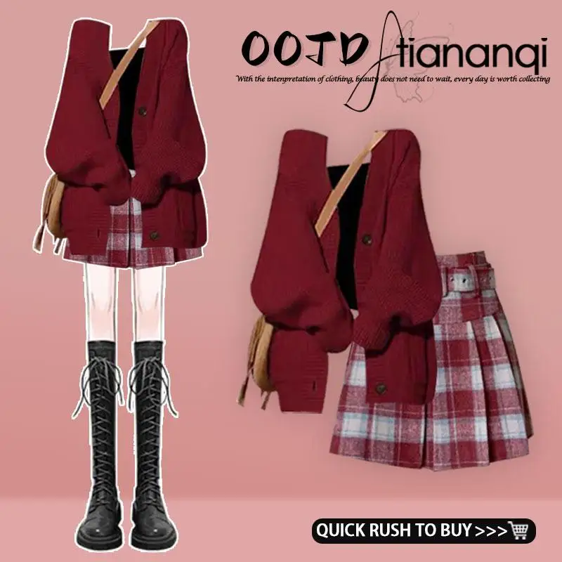 Chic Knitwear Cardigan Woolen Plaid Skirt Set Autumn Faion Tee-Piece Suit Long Sve Button Closure Ele Ladylike Sle
Chic Knitwear Cardigan Woolen Plaid Skirt Set Autumn Faion Tee-Piece Suit Long Sve Button Closure Ele Ladylike Sle