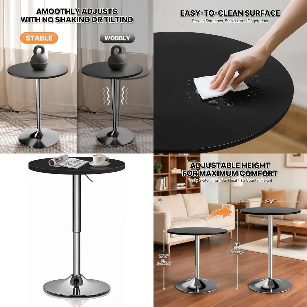 Adjustable Height 23.5 Round Swivel Pub Table, 27.5-36 Range, Dining or Cocktail, Black
Adjustable Height 23.5 Round Swivel Pub Table, 27.5-36 Range, Dining or Cocktail, Black