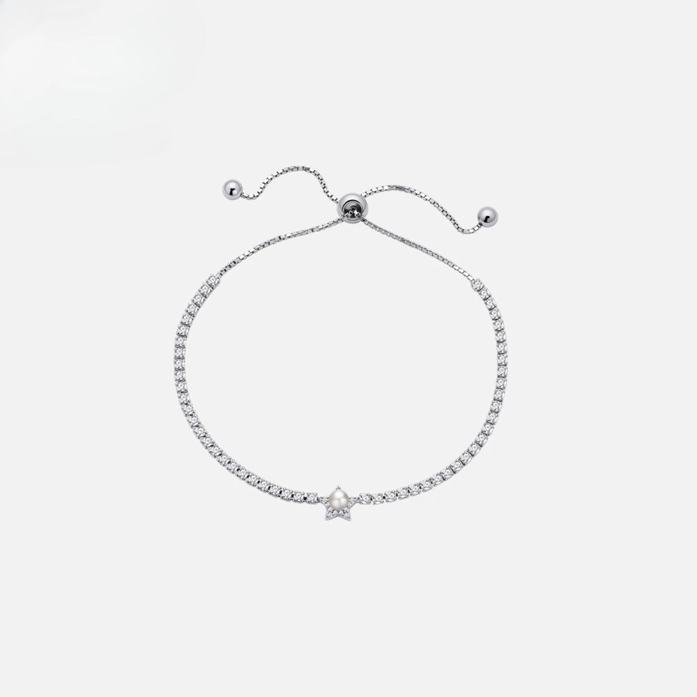 New sterling silver S925 pentagram pearl sliding bracelet with adjustable full diamonds for women's wedding jewelry
New sterling silver S925 pentagram pearl sliding bracelet with adjustable full diamonds for women's wedding jewelry