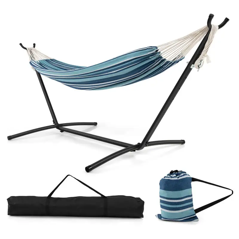 Portable Indoor Outdoor 2-Person Double Hammock Set with Stand and Carrying Cases-Blue
Portable Indoor Outdoor 2-Person Double Hammock Set with Stand and Carrying Cases-Blue
