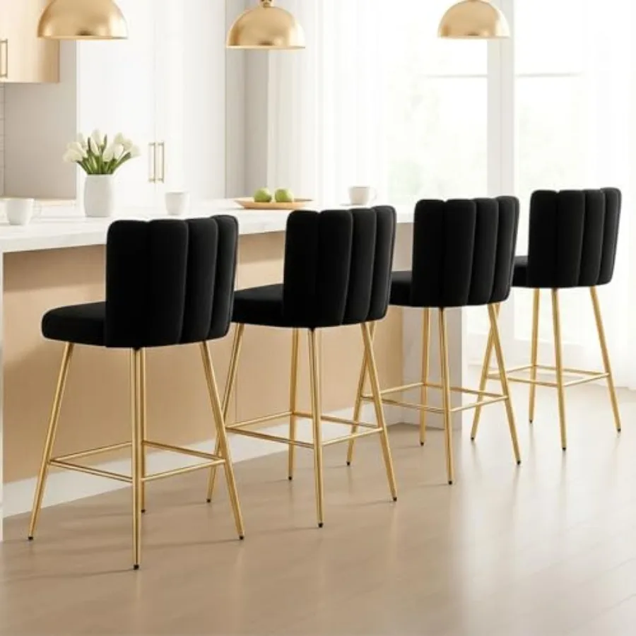 Velvet 26" Counter Height Barstools Set of 4 Modern Kitchen Stools Upholstered Bar Stool Chairs with Gold Metal Legs for Kitche
Velvet 26" Counter Height Barstools Set of 4 Modern Kitchen Stools Upholstered Bar Stool Chairs with Gold Metal Legs for Kitche