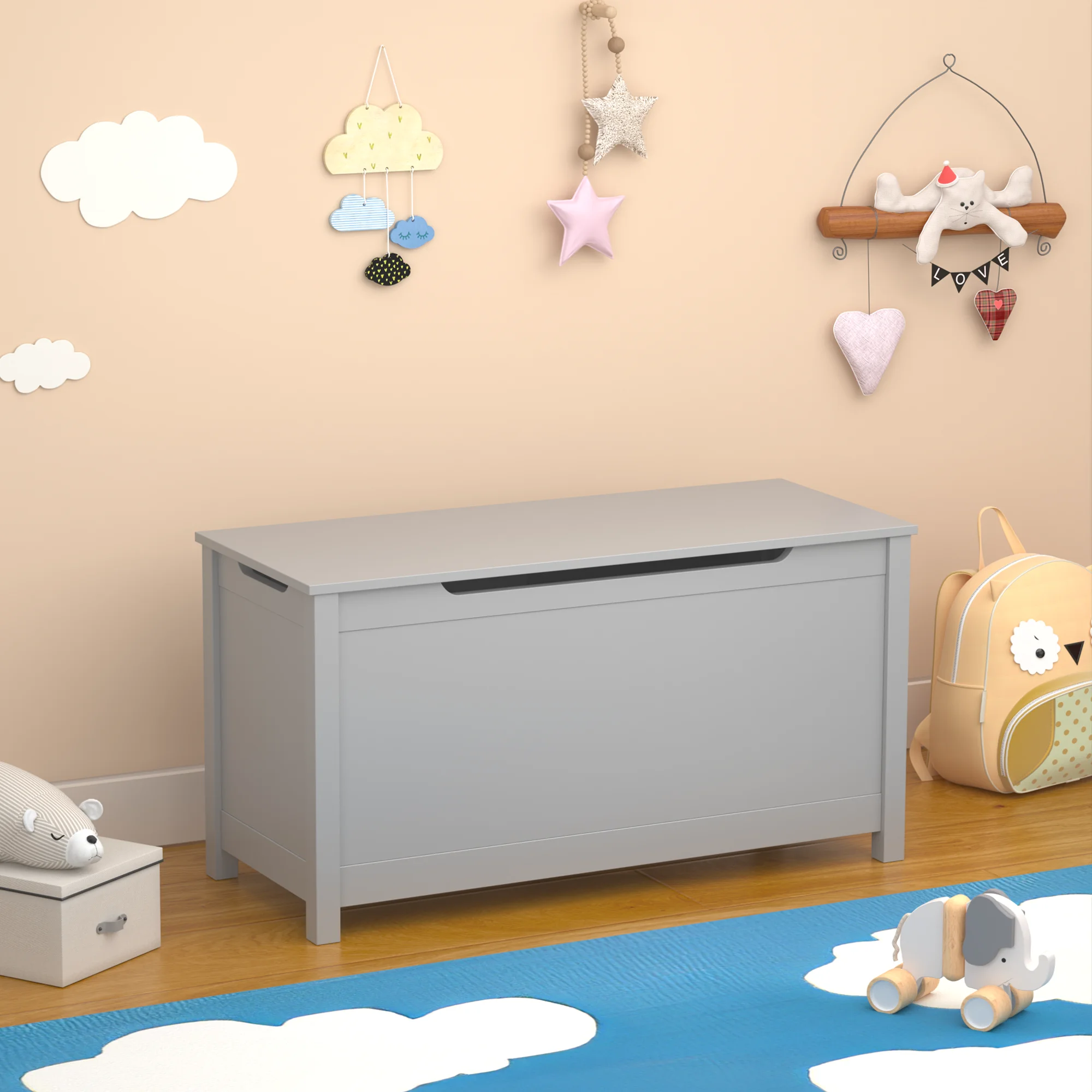 Kids Wooden Toy Box Storage with Safety Hinged Lid for Ages 2+ (Gray)
Kids Wooden Toy Box Storage with Safety Hinged Lid for Ages 2+ (Gray)