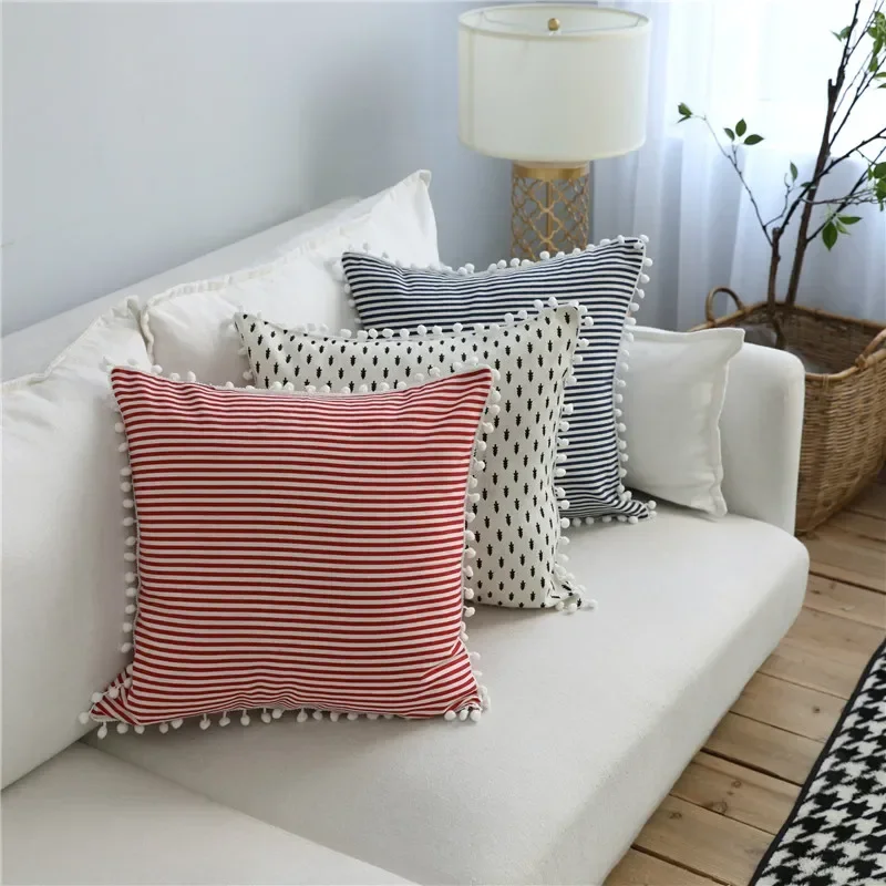 45x45cm Classic Striped Living Room Sofa Cushion Cover With White Ball Cotton Throw Pillow Case Home Decoration
45x45cm Classic Striped Living Room Sofa Cushion Cover With White Ball Cotton Throw Pillow Case Home Decoration