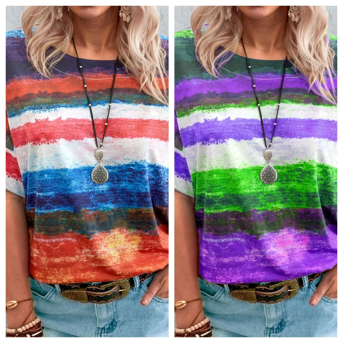 Hot Selling Women's Clothing New Summer Gradient Color Contrast Women's Short Sleeved T-shirt Women 
Hot Selling Women's Clothing New Summer Gradient Color Contrast Women's Short Sleeved T-shirt Women