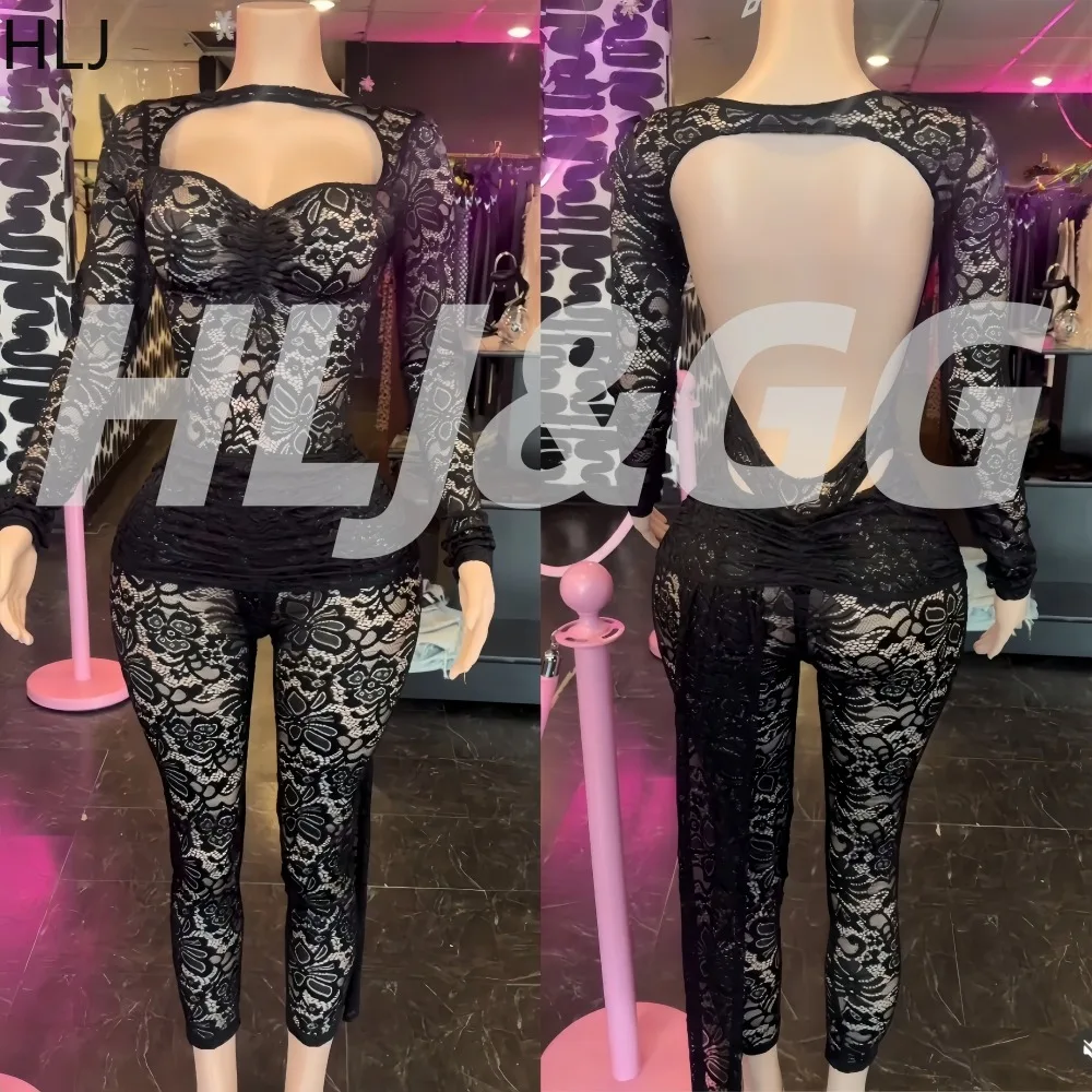 HLJ Spring New Sexy Woman 2 Piece Set Outfit Lace Patchwork Long Sleeves Backless Crop Top and Pants Female Streetwear Clothing
HLJ Spring New Sexy Woman 2 Piece Set Outfit Lace Patchwork Long Sleeves Backless Crop Top and Pants Female Streetwear Clothing