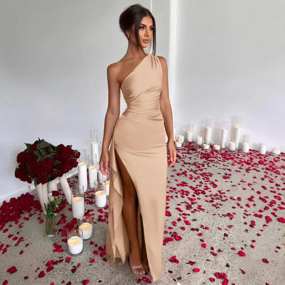 Memoriesea Women's Sexy One Shoulder High Split Cocktail Wedding Party Long Dresses
Memoriesea Women's Sexy One Shoulder High Split Cocktail Wedding Party Long Dresses