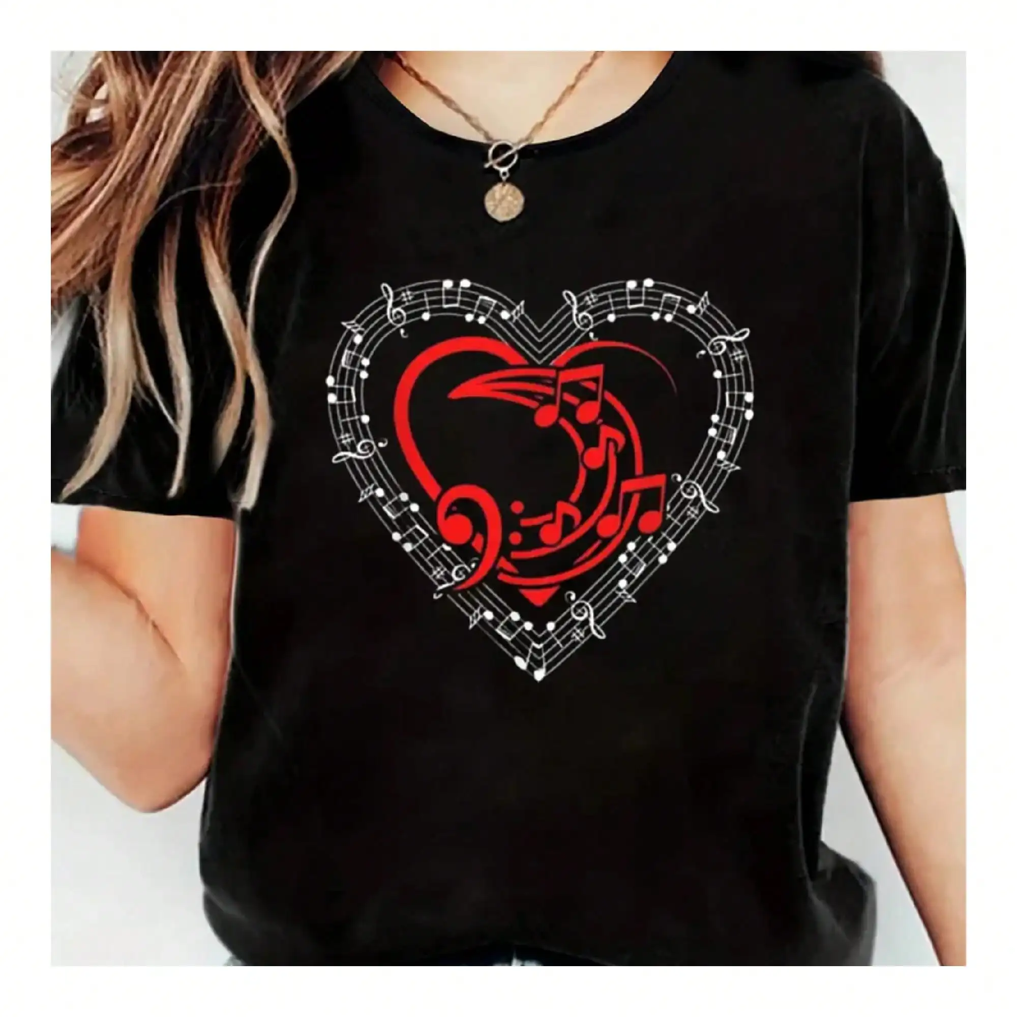 Music Heart Fun Piano Guitar Print Solid T-Shirt, Women'S Casual Short Sleeve Top For Spring & Summer, Women T Shirts
Music Heart Fun Piano Guitar Print Solid T-Shirt, Women'S Casual Short Sleeve Top For Spring & Summer, Women T Shirts