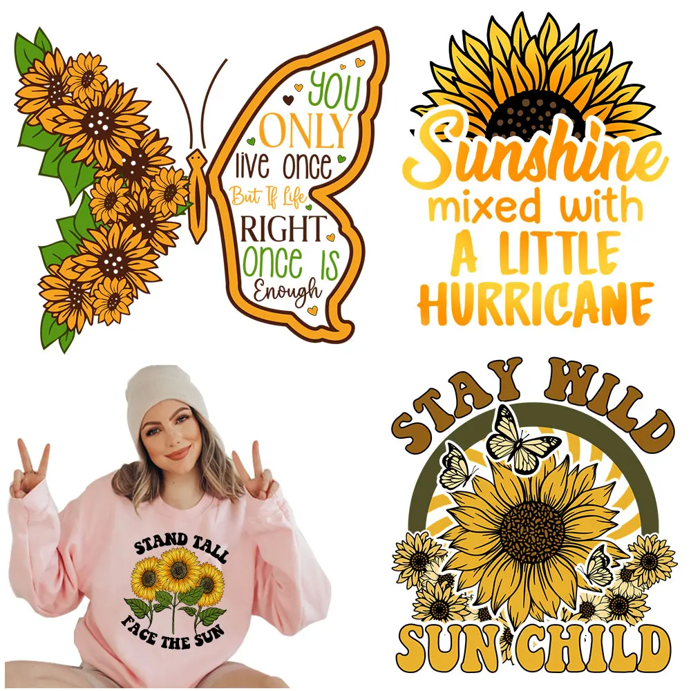 Sun Shine Hear Transfer For Clothing Sunflowers Patches Butterfly Stickers DIY T-shirt Hat Applique Printed Plants Flower Decals
Sun Shine Hear Transfer For Clothing Sunflowers Patches Butterfly Stickers DIY T-shirt Hat Applique Printed Plants Flower Decals