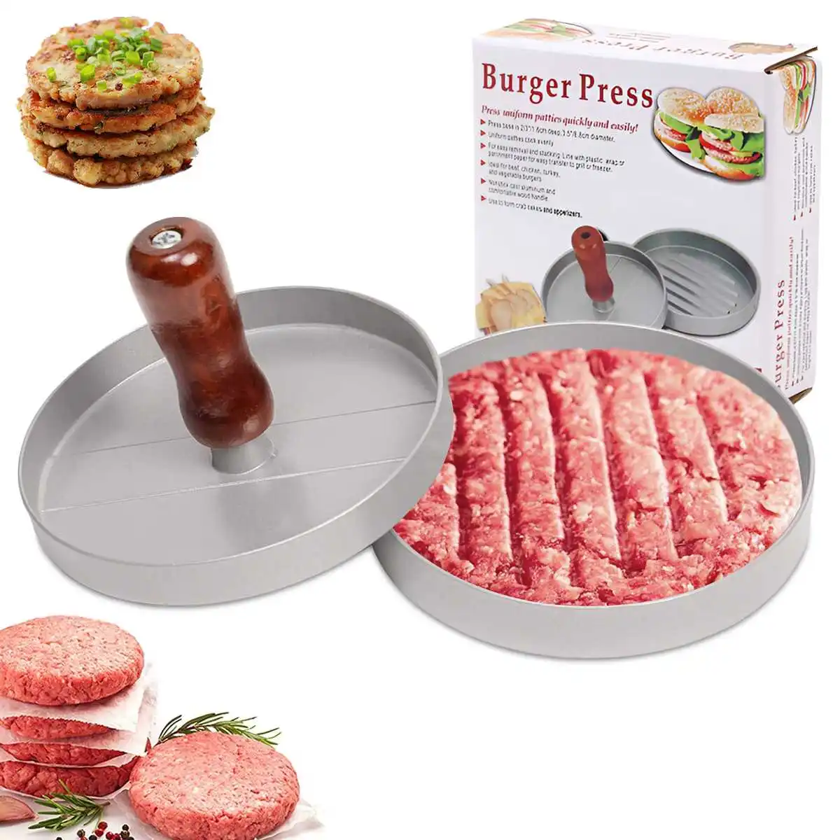 Manual non stick coating hamburger meat press, household hamburger press, disc type hamburger meat press, meat patty press
Manual non stick coating hamburger meat press, household hamburger press, disc type hamburger meat press, meat patty press