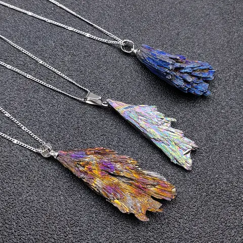 Irregular Tourmaline Pendent Natural Healing Stones Colorful Peacock Tail Necklace Pendants for Women Men Jewellry Accessories