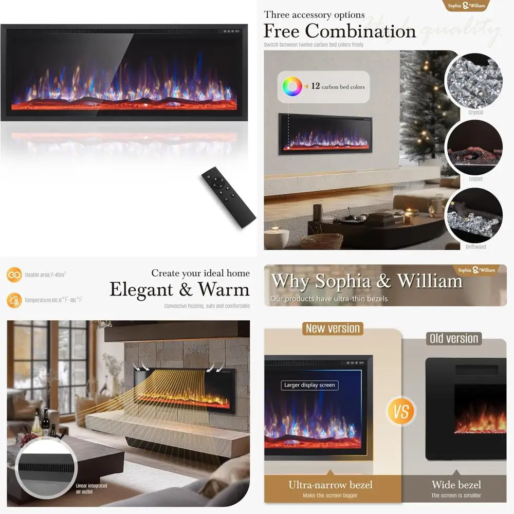 50 Ultra Slim Wall-Mounted Electric Fireplace Heater with Remote, Ideal for Living Rooms
50 Ultra Slim Wall-Mounted Electric Fireplace Heater with Remote, Ideal for Living Rooms