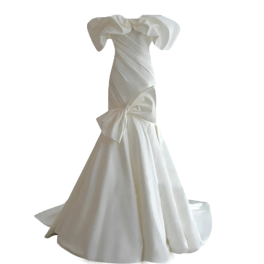 Luxury Off The Shoulder Mermaid Wedding dresses Soft Satin Pleated Puffy Sleeve Formal Bridal Gowns with Train Vestidos De Novia
Luxury Off The Shoulder Mermaid Wedding dresses Soft Satin Pleated Puffy Sleeve Formal Bridal Gowns with Train Vestidos De Novia