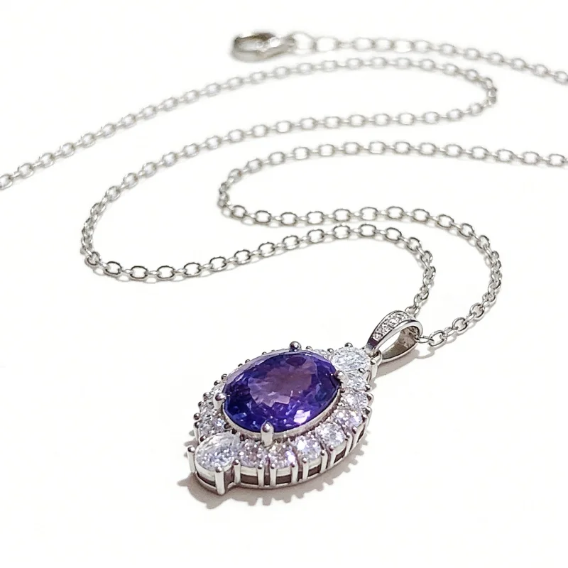 8x10mm Oval Cut Natural Tanzanite Double Halo Pendant S925 Sterling Silver CUG Certified Fine Jewelry
8x10mm Oval Cut Natural Tanzanite Double Halo Pendant S925 Sterling Silver CUG Certified Fine Jewelry