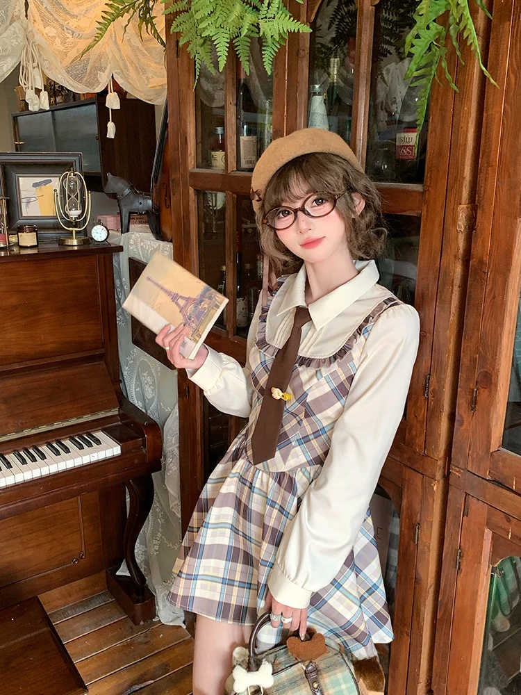 Academy Style Plaid Fake Two-Piece Dress Women Spring Long Sleeve Gathered Short Skirt Polyester Fiber Loose Fit A-Line Skirt
Academy Style Plaid Fake Two-Piece Dress Women Spring Long Sleeve Gathered Short Skirt Polyester Fiber Loose Fit A-Line Skirt