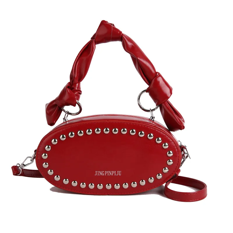 Fashion Knotted Handle Tote Designer Rivet Crossbody Bag Women Trend Small Round Handbag Black Bag Ladies Pu Leather Clutch Bag
Fashion Knotted Handle Tote Designer Rivet Crossbody Bag Women Trend Small Round Handbag Black Bag Ladies Pu Leather Clutch Bag