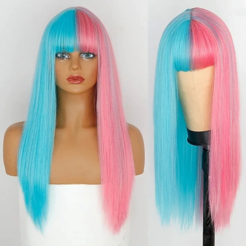 Cosplay European American style for women, black and pink two-tone, with bangs, long straight hair, synthetic fiber wig
Cosplay European American style for women, black and pink two-tone, with bangs, long straight hair, synthetic fiber wig