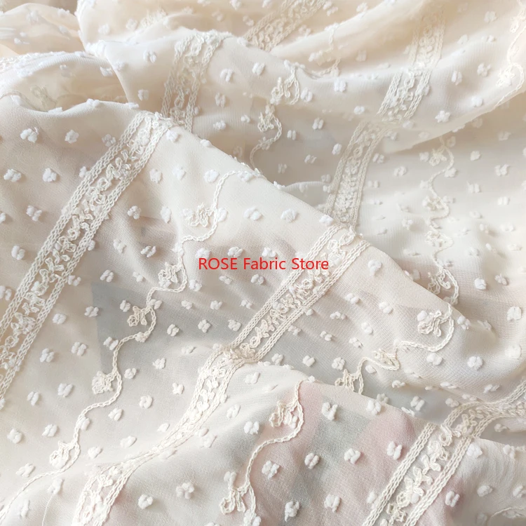 Beige Striped Flower lace fabric, Soft Chiffon Polka Dots fabric for Blouse, Lace Top, Spring Dress, Vintage Dress, Beach Dress
Beige Striped Flower lace fabric, Soft Chiffon Polka Dots fabric for Blouse, Lace Top, Spring Dress, Vintage Dress, Beach Dress