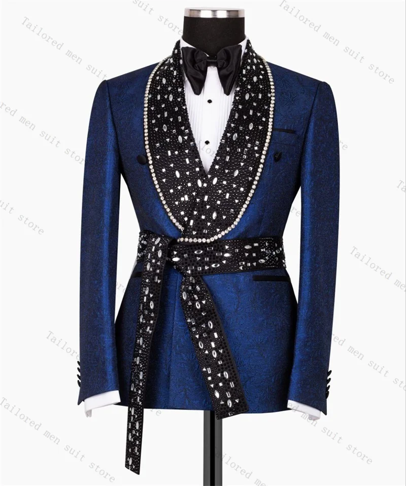 Crystals Men Suit Set 2 Pieces Blue Blazer+Black Pant Formal Office Male Jacket Prom Cotton Coat Trousers Groom Wedding Tuxedos
Crystals Men Suit Set 2 Pieces Blue Blazer+Black Pant Formal Office Male Jacket Prom Cotton Coat Trousers Groom Wedding Tuxedos