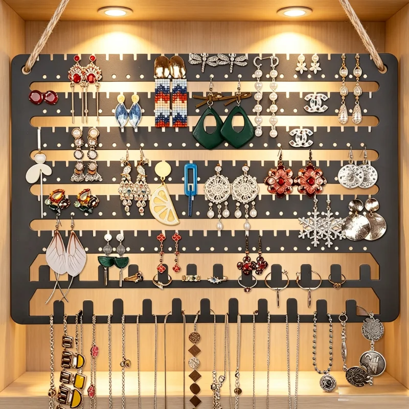 Wall Mounted Wooden Jewelry Display Stand, Hanging Necklace Earrings Ear Studs Holder Storage Rack, Home Decoration Organizer
Wall Mounted Wooden Jewelry Display Stand, Hanging Necklace Earrings Ear Studs Holder Storage Rack, Home Decoration Organizer
