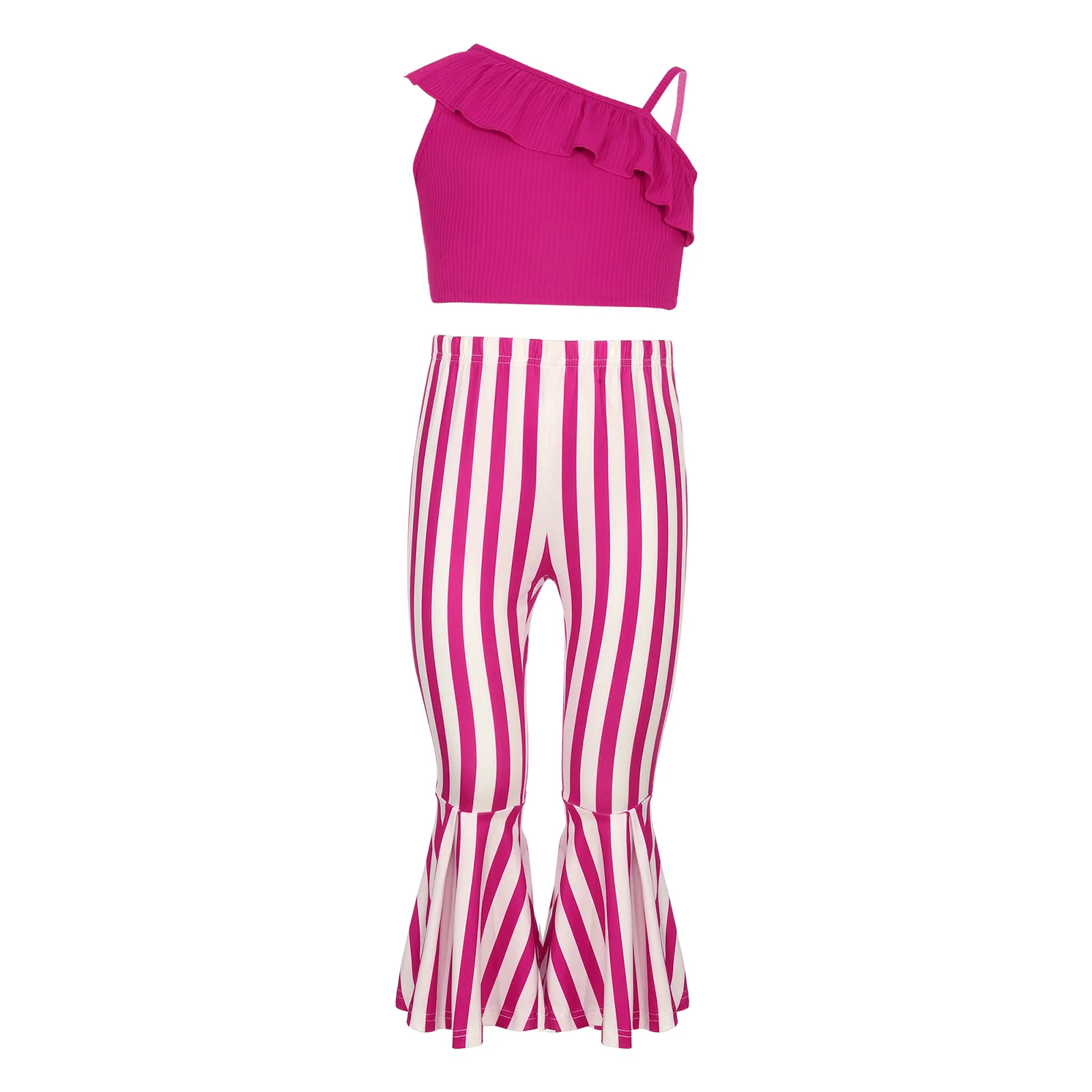 2Pcs Kids Girls Casual Clothes Outfit Sleeveless Asymmetrical Ruffles Ribbed Crop Top+Elastic Waist Bell-Bottomed Flared Pants 
2Pcs Kids Girls Casual Clothes Outfit Sleeveless Asymmetrical Ruffles Ribbed Crop Top+Elastic Waist Bell-Bottomed Flared Pants