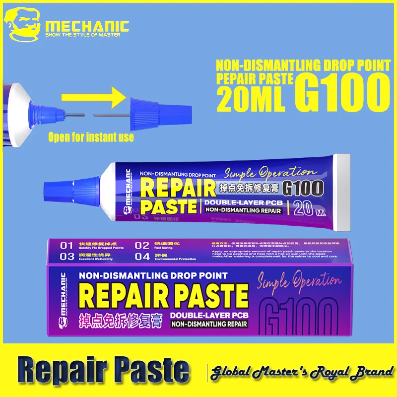 Mechanic G100 Non-Dismantling Drop Point Repair Paste for Phones Tail Plug CHIP Pin PCB Seat Drooped Points Fast Curing Repair
Mechanic G100 Non-Dismantling Drop Point Repair Paste for Phones Tail Plug CHIP Pin PCB Seat Drooped Points Fast Curing Repair