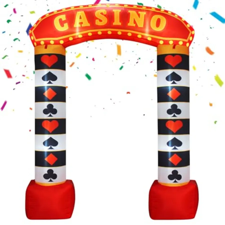 Casino Night party decoration arch for indoor/outdoor use, PVC material, black-red-gold color, built-in LED blower for instant
Casino Night party decoration arch for indoor/outdoor use, PVC material, black-red-gold color, built-in LED blower for instant