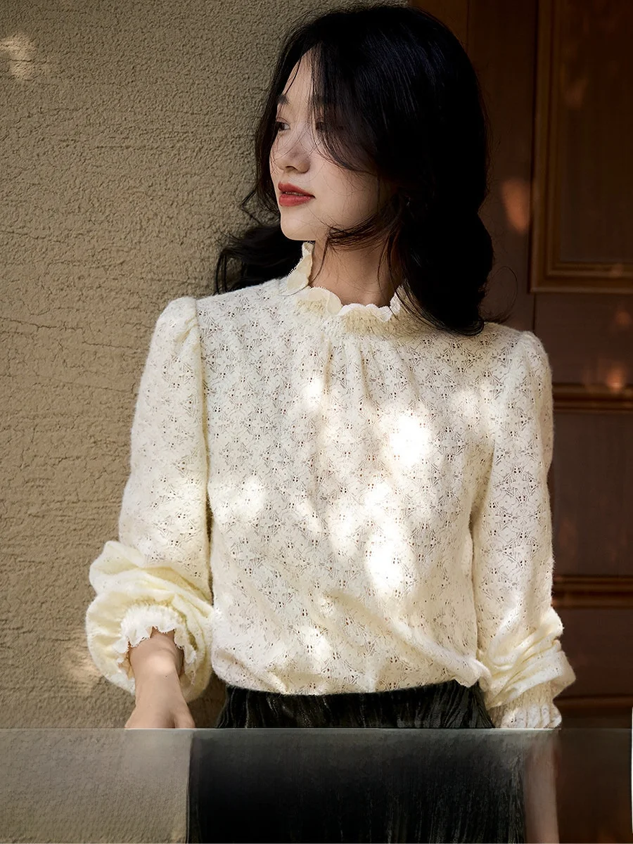 Ele High Collar Lace Base irt Women's Court irt Cus Weave Breathable Comfortable Long Sve Casual Top
Ele High Collar Lace Base irt Women's Court irt Cus Weave Breathable Comfortable Long Sve Casual Top