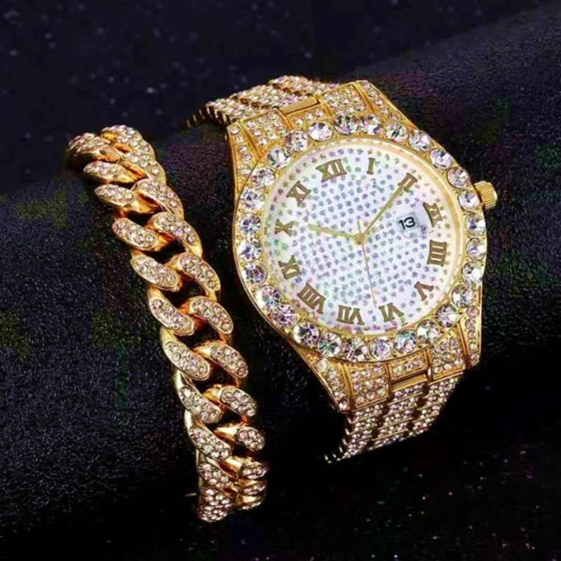 Iced Out Bracelet + Watches for Men Full Iced Out Watch Quartz Wristwatch Hip Hop Gold Women Mens Set Dropshipping
Iced Out Bracelet + Watches for Men Full Iced Out Watch Quartz Wristwatch Hip Hop Gold Women Mens Set Dropshipping