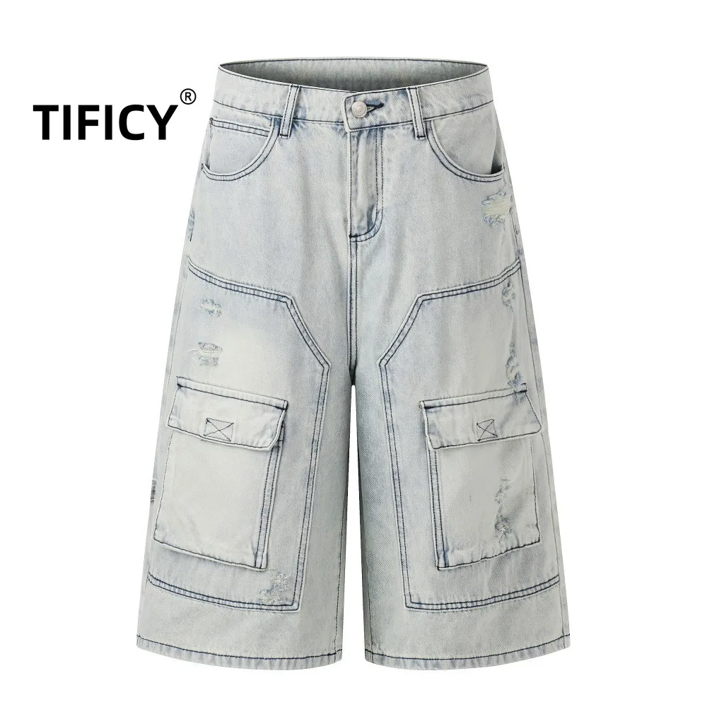 High Street Washed Workwear Denim Shorts Men's Loose and Wide Legs with Multiple Pockets Worn Out Cropped Pants
High Street Washed Workwear Denim Shorts Men's Loose and Wide Legs with Multiple Pockets Worn Out Cropped Pants