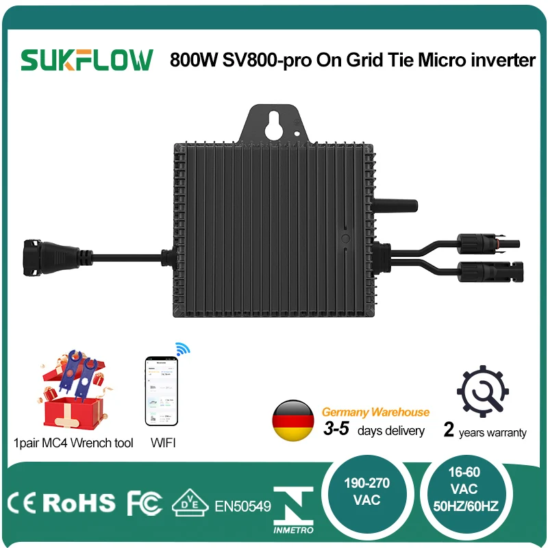 SUKFLOW 800W Micro Inverter with WiFi Micro Inverter DC16-60V Solar Panel Input IP67 for 190-270VAC Home Grid Solar Power
SUKFLOW 800W Micro Inverter with WiFi Micro Inverter DC16-60V Solar Panel Input IP67 for 190-270VAC Home Grid Solar Power