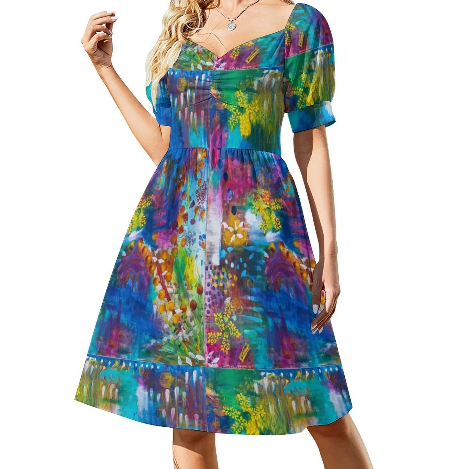 Spring Fling Colorful Abstract Floral Short Sleeved Dress Dress woman Evening gown Dress
Spring Fling Colorful Abstract Floral Short Sleeved Dress Dress woman Evening gown Dress