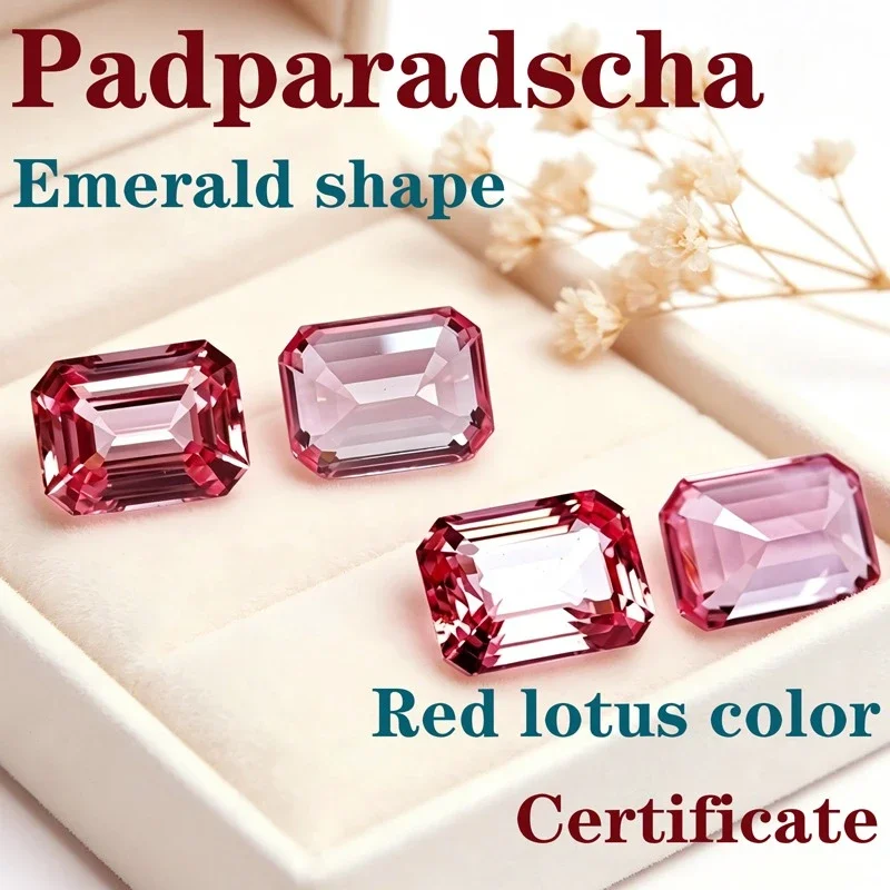 Laboratory Production Padparadscha Red Lotus Color Emerald Shape Available Certificate
Laboratory Production Padparadscha Red Lotus Color Emerald Shape Available Certificate