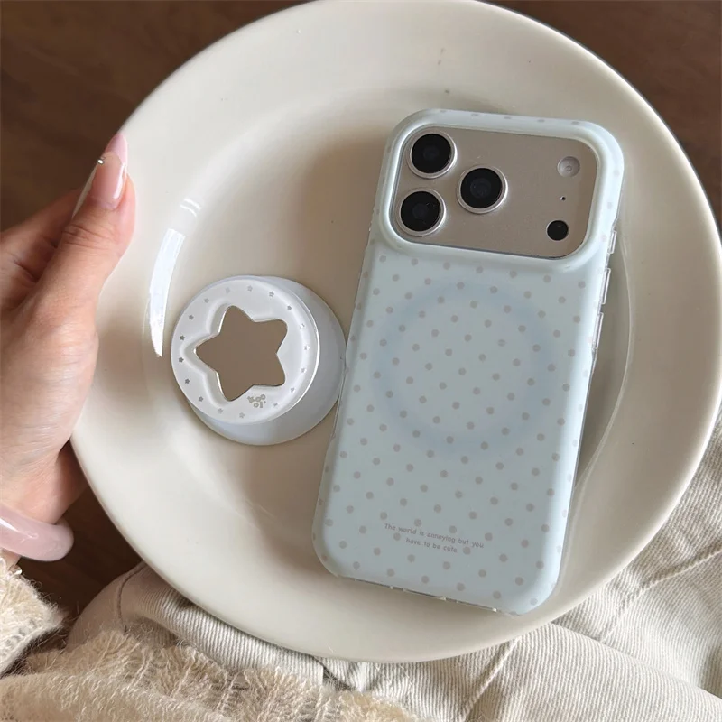 Cute Light Blue Polka Dot Phone Case with Star Hollow Magnetic Grip Holder For iPhone 14 15 16 17 Pro Max Soft Protective Cover
Cute Light Blue Polka Dot Phone Case with Star Hollow Magnetic Grip Holder For iPhone 14 15 16 17 Pro Max Soft Protective Cover
