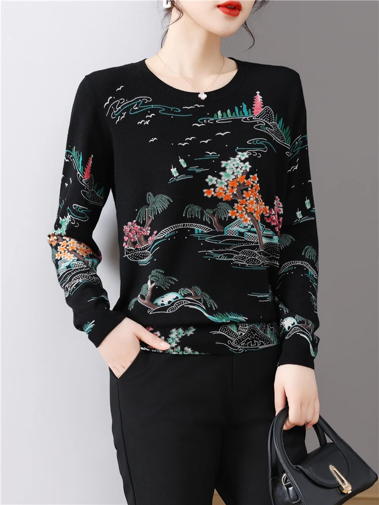 Chinese Style Print Women's Sweaters Spring Autumn Korean Fashion Pullovers Long Sleeve Top Blusas Femme Thin Knitted Sweater
Chinese Style Print Women's Sweaters Spring Autumn Korean Fashion Pullovers Long Sleeve Top Blusas Femme Thin Knitted Sweater