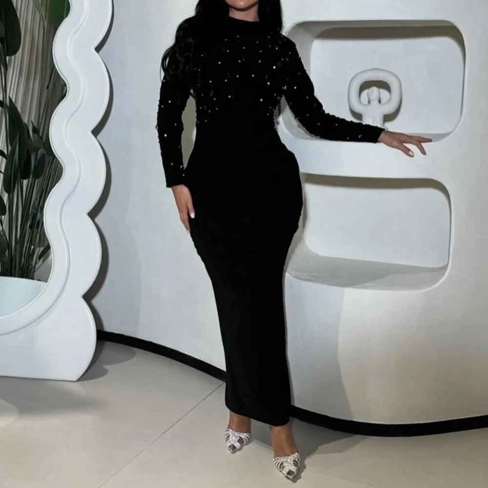Customized Sparkly Crystal Black Jersey Evening Dress with Mermaid Long Sleeves O-Neck Prom Gown High Quality Party Dresses 2025
Customized Sparkly Crystal Black Jersey Evening Dress with Mermaid Long Sleeves O-Neck Prom Gown High Quality Party Dresses 2025