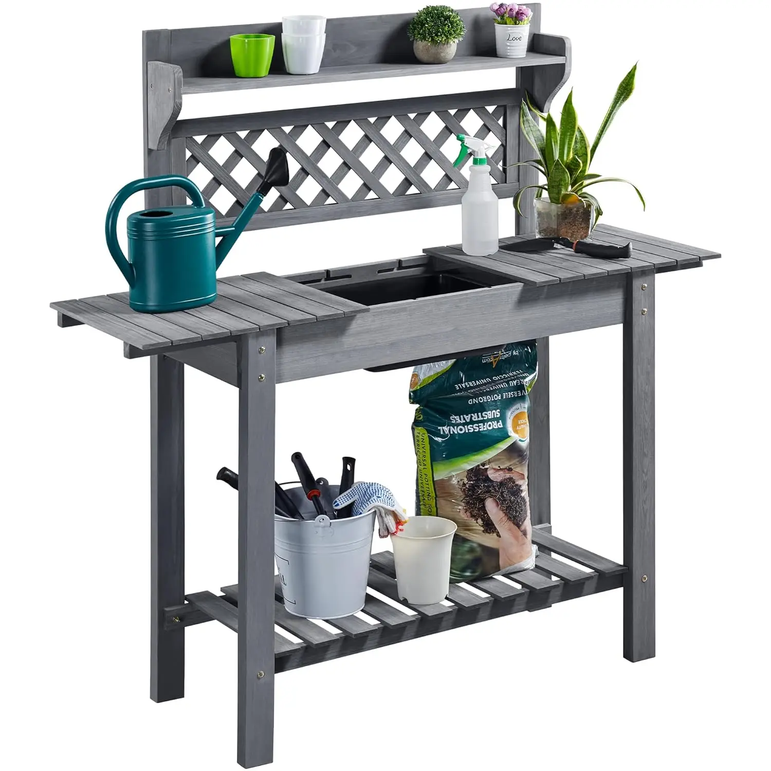 Potting Table Wood Workstation Table w/Sliding Tabletop w/Removable Dry Sink Storage Shelves Outdoor Garden Work, Customized
Potting Table Wood Workstation Table w/Sliding Tabletop w/Removable Dry Sink Storage Shelves Outdoor Garden Work, Customized