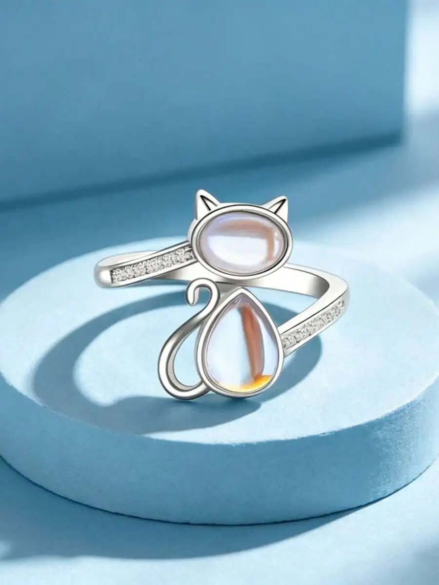 Cat Shape Open Ring With Cat Eye Stone And Zircon Accents Adjustable For Women
Cat Shape Open Ring With Cat Eye Stone And Zircon Accents Adjustable For Women