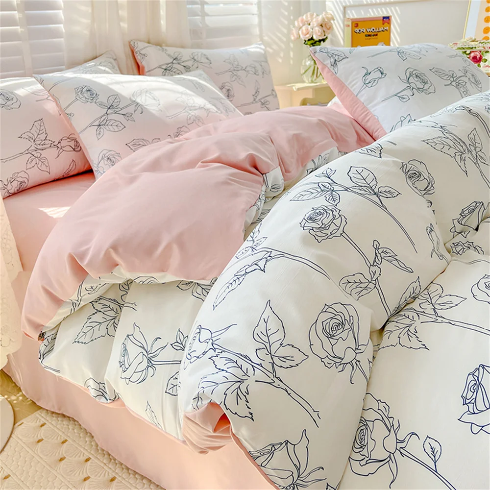 Four-Piece Bed Set Pillowcase Washed Cotton Elegant Flower Duvet Cover Bed Sheet for Adults and Kids Microfiber Home Textiles
Four-Piece Bed Set Pillowcase Washed Cotton Elegant Flower Duvet Cover Bed Sheet for Adults and Kids Microfiber Home Textiles
