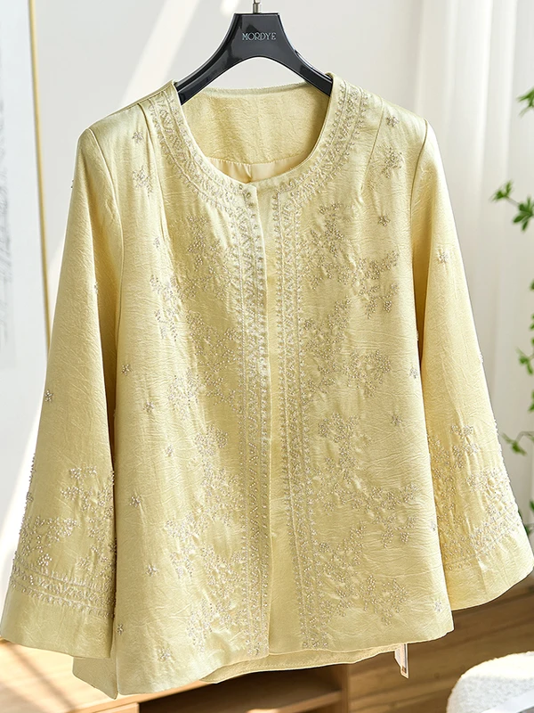Silver Thread Embroidery Short Jacket New Chinese Style round Neck Vine Acetate Spring Season Women's Fashion Outerwear
Silver Thread Embroidery Short Jacket New Chinese Style round Neck Vine Acetate Spring Season Women's Fashion Outerwear