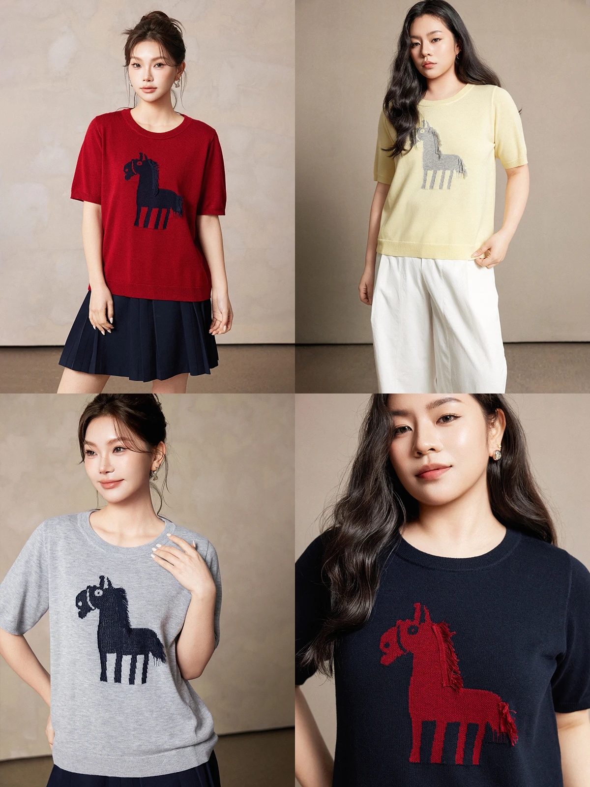 Plusmall Year Animal Mixed Wool Knit Short Sleeve T-Shirt Women's Loose round Neck Casual Style Spring Fashion Top
Plusmall Year Animal Mixed Wool Knit Short Sleeve T-Shirt Women's Loose round Neck Casual Style Spring Fashion Top