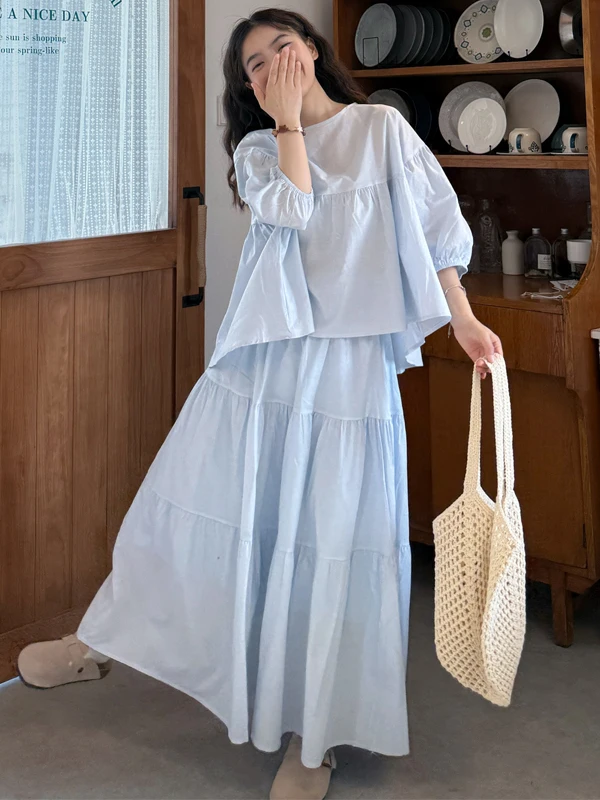 Loose round Neck Shirt And Half Skirt Set plus Size Women's Fashion Korean Style Commute High Waist Long Pants Summer Outfit
Loose round Neck Shirt And Half Skirt Set plus Size Women's Fashion Korean Style Commute High Waist Long Pants Summer Outfit