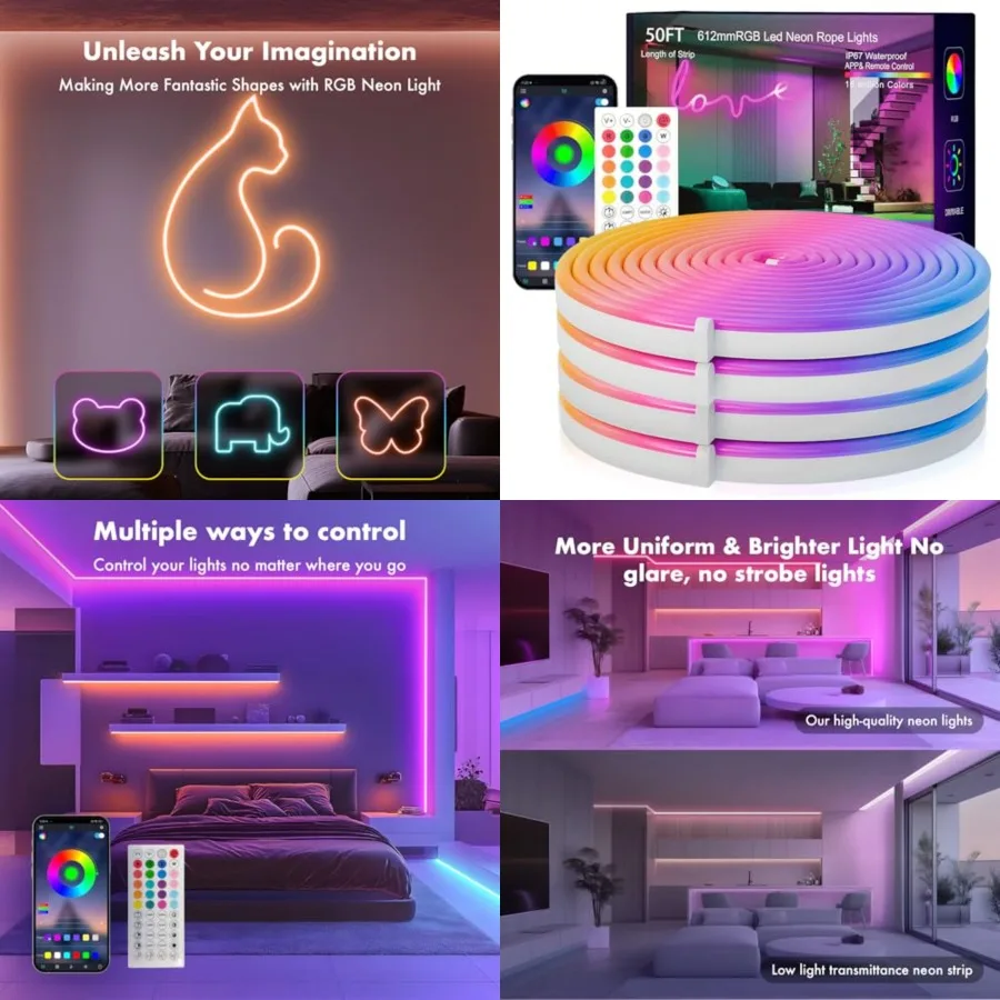 Neon Rope Lights, 50Feet RGB LED Strip Lights, Waterproof IP67 LED Lights for Bedroom, DIY Design, Music Sync, 44 Key Remote Co
Neon Rope Lights, 50Feet RGB LED Strip Lights, Waterproof IP67 LED Lights for Bedroom, DIY Design, Music Sync, 44 Key Remote Co