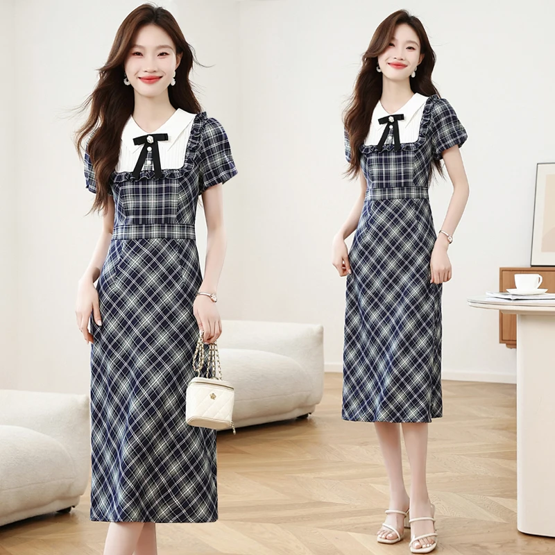 Coigarsam Women's Summer Dress New Preppy Style Plaid Patchwork Short Sleeve High Waist Lattice Dresses
Coigarsam Women's Summer Dress New Preppy Style Plaid Patchwork Short Sleeve High Waist Lattice Dresses