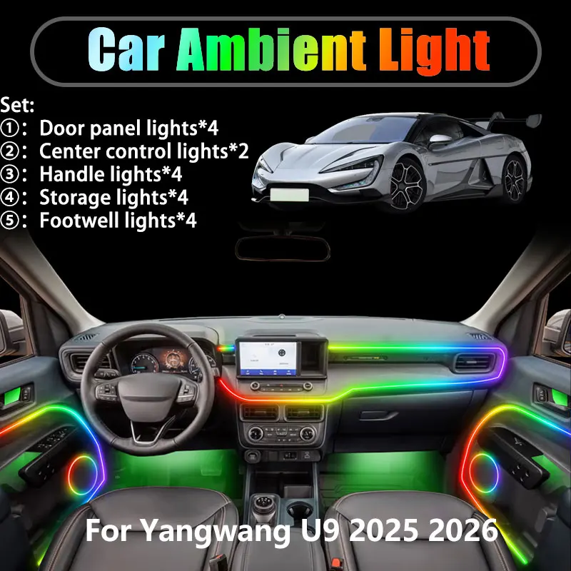For Yangwang U9 2025 2026 2/18 in 1 Car ambient lighting Led trunk interior led lights USB RGB Ensemble Streamer Accessories
For Yangwang U9 2025 2026 2/18 in 1 Car ambient lighting Led trunk interior led lights USB RGB Ensemble Streamer Accessories