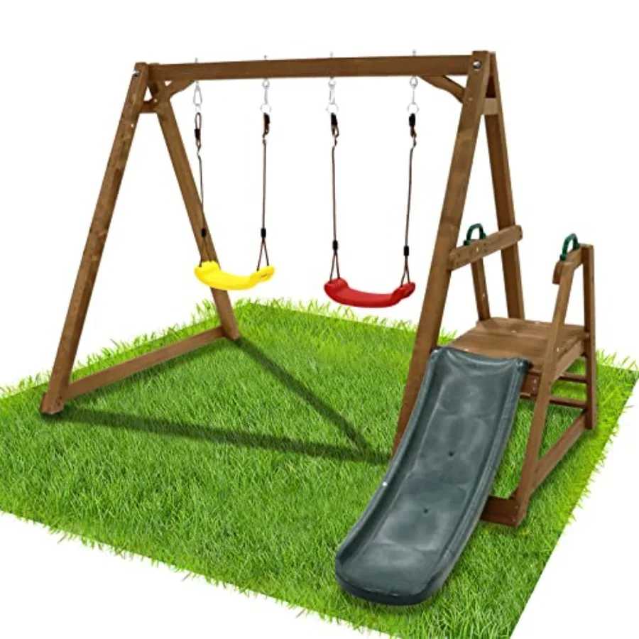 Outdoor kids swing set with slide: sturdy solid wood frame natural color weather-resistant and safe for backyard play
Outdoor kids swing set with slide: sturdy solid wood frame natural color weather-resistant and safe for backyard play